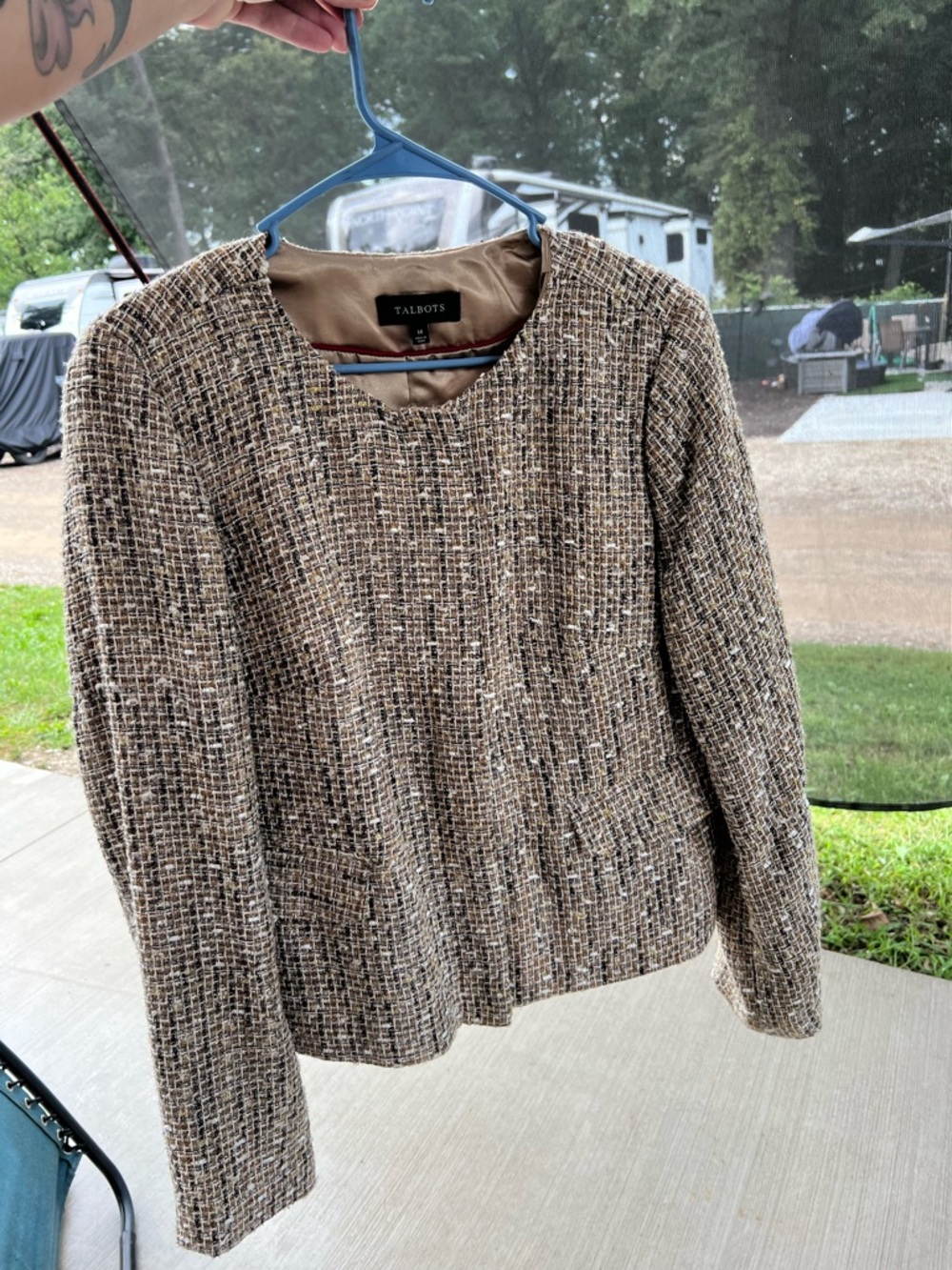 Talbots Brown Tweed-Style Crewneck Sweater Jacket